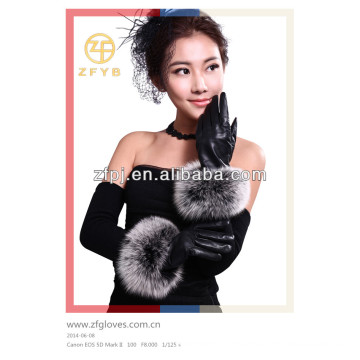 2014 Ladies fur lined sheepskin leather gloves